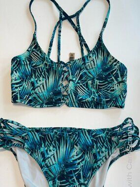 PINK Victoria's Secret Fern Strappy Cage Front Bikini Set - Teal Blue